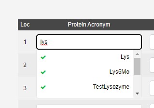 Protein Acronym dropdown