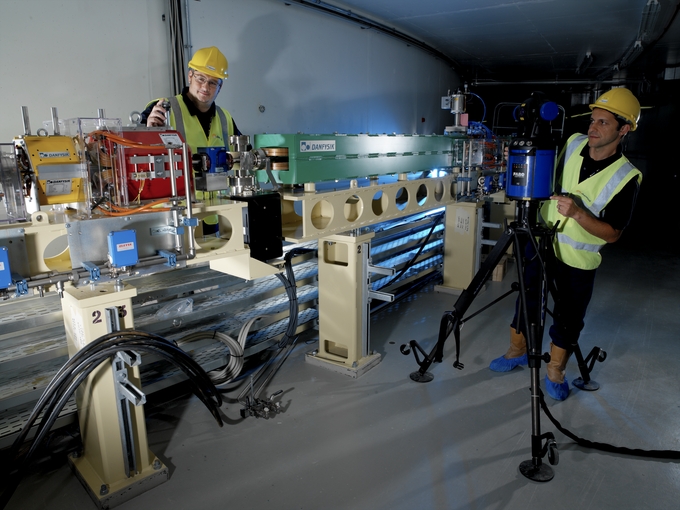 Jason Giles and Antony Mariani in the booster synchrotron
